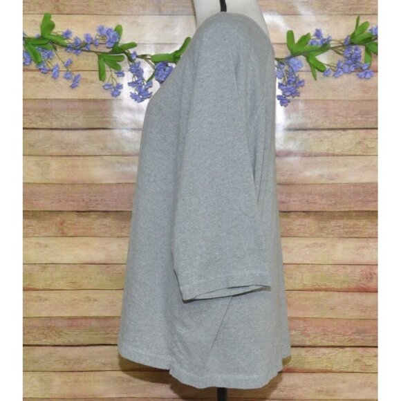 Quacker Factory Women's Gray Thin Knit Top 2X Studded Hearts Warm Casual Cotton - Picture 5 of 8